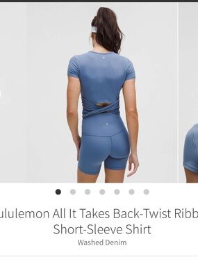 Lululemon Washed Denim All it takes Back-Twist rib Short Sleeve Top NWT size 8